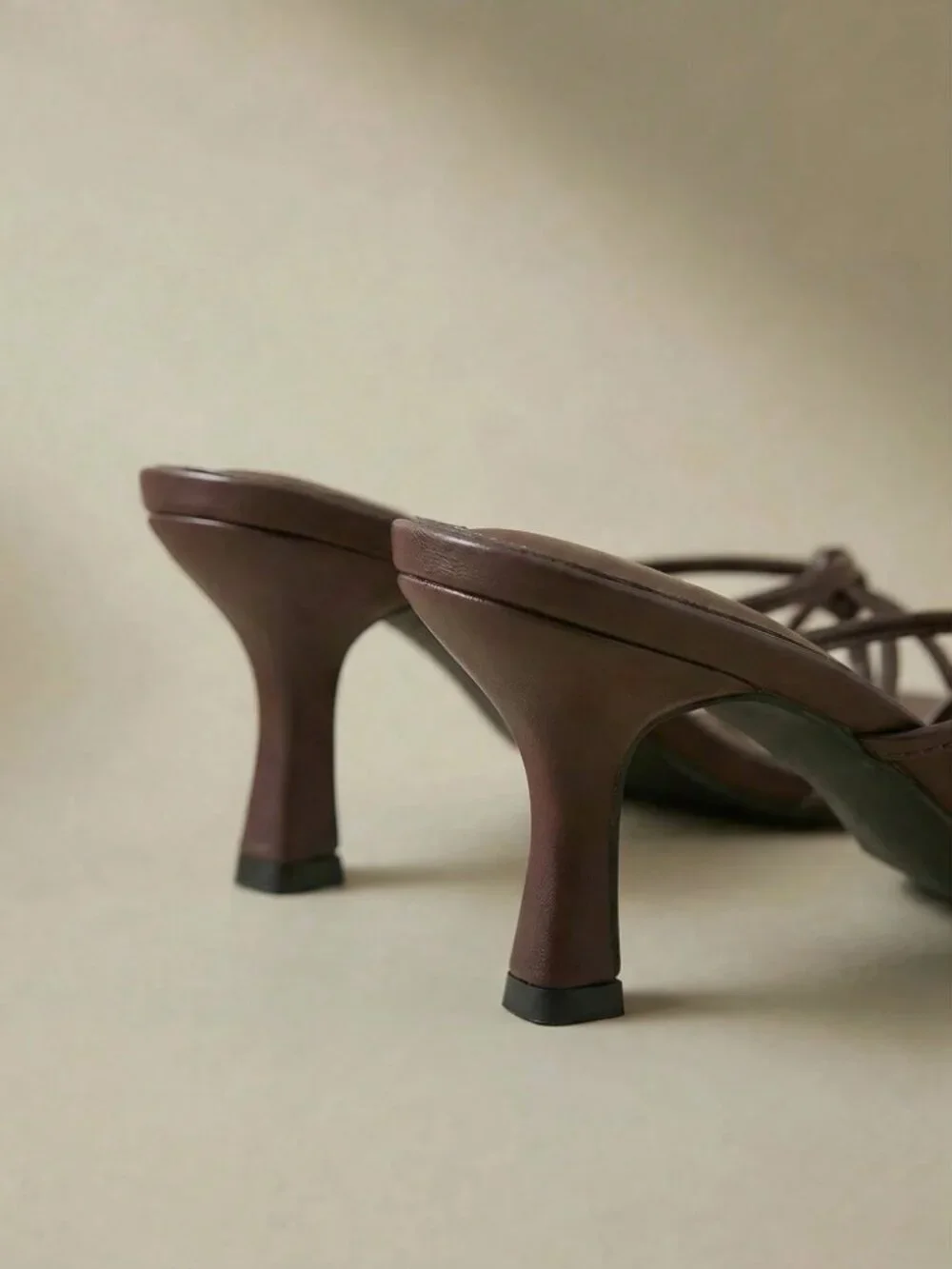 Brown Vegan Leather Strappy Knot Toe Ring Heeled Sandals